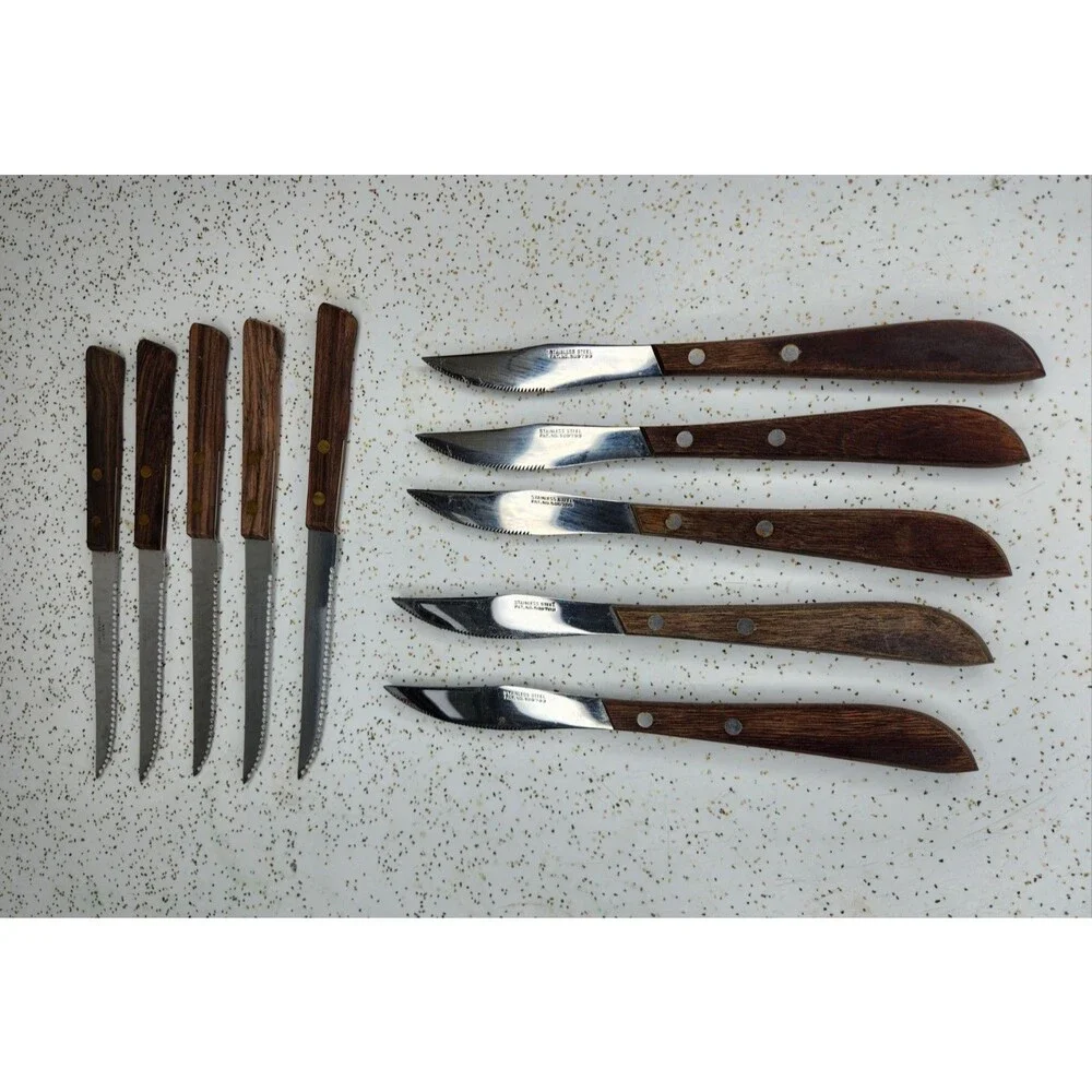 Vintage Stainless Serrated Steak Knives Wood Handle Japan 8